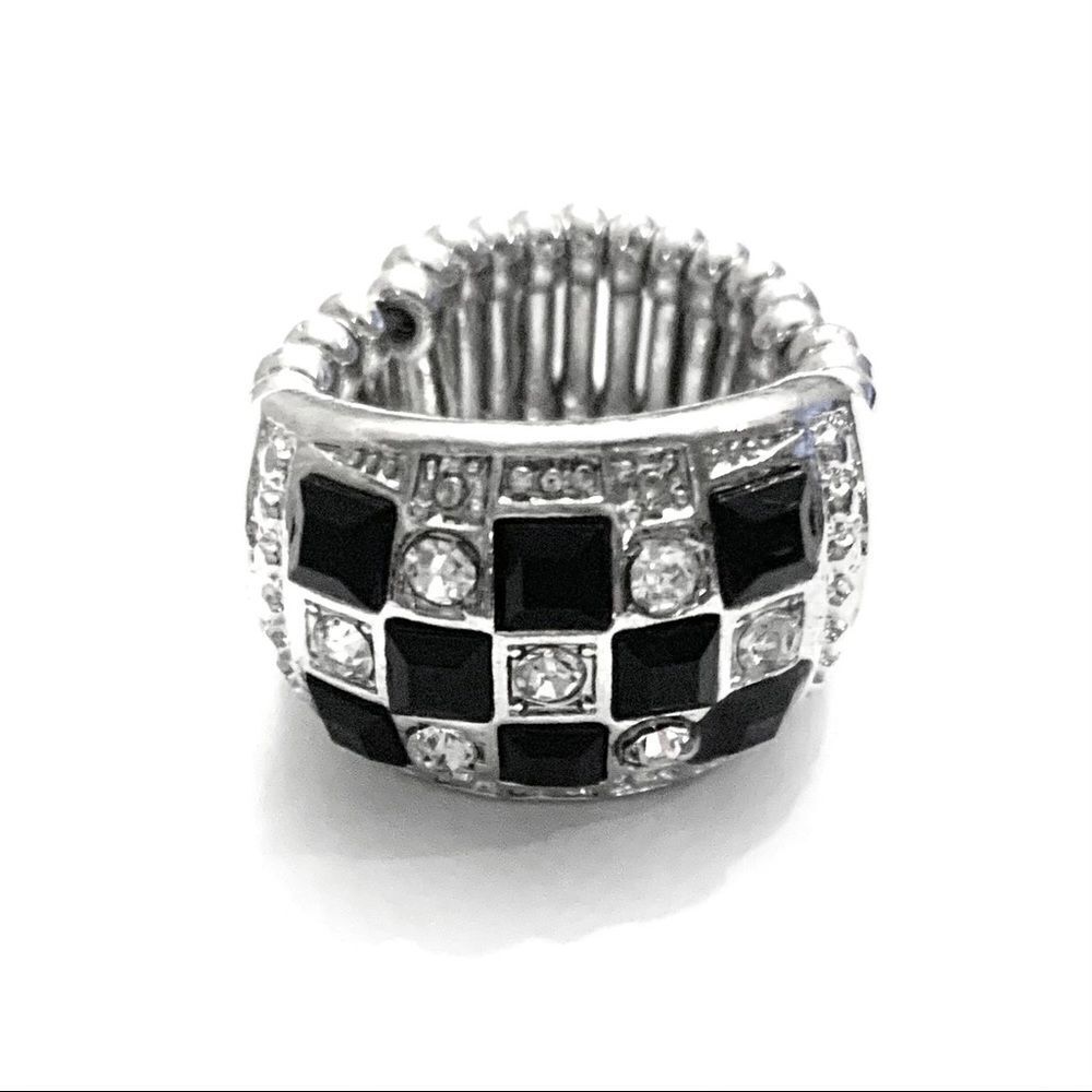 Checkered Cubic Zirconia Cocktail Stretch Ring
